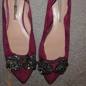 Audrey Brooke suede flats with jeweled bow